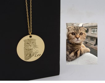 Animal Photo Necklace in Sterling Silver, Pet Memorial Gift,Dog Necklace, Engraving Pet Portrait,Pet Remembrance Jewelry, Gift for Pet Lover