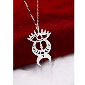 Vertical Eyed Moon Cycle Necklace , Minimalist Jewelry , 925 Sterling Silver , Moon Lover Gift