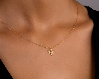 14K gouden Dragonfly ketting, Dragonfly hanger, 925 sterling zilveren Dragonfly ketting, vrouwen voor ketting, cadeau voor moeder, grootmoeder