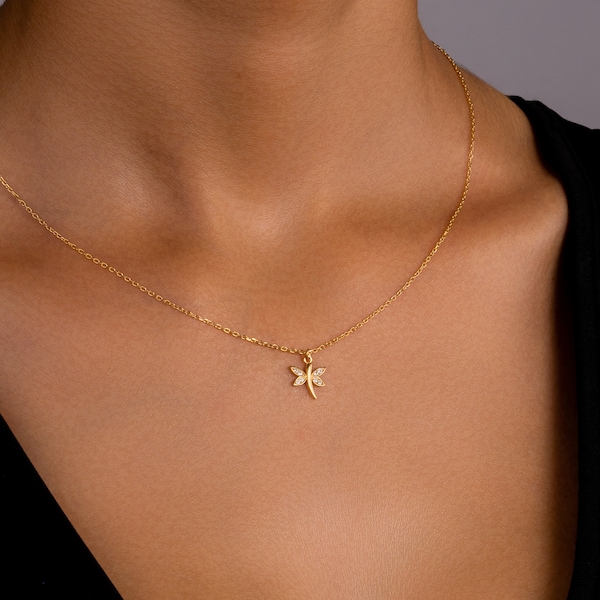 14K Gold Dragonfly Necklace , Dragonfly Pendant , 925 Sterling Silver Dragonfly Necklace , Women for Necklace , Gift for Mom , Grandmother