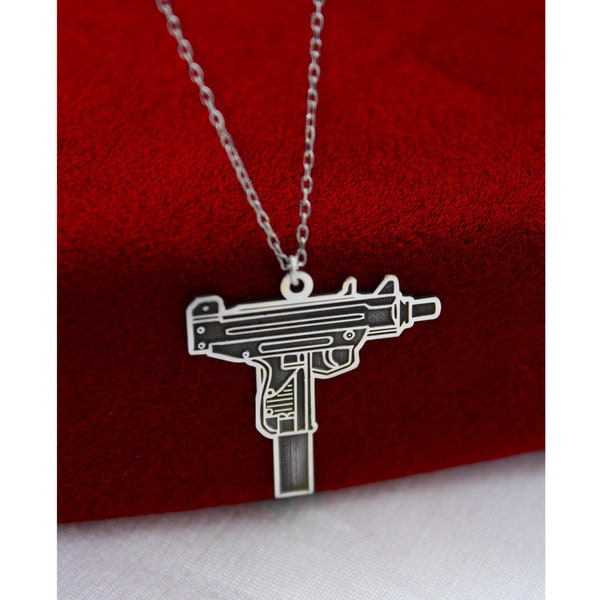 925 Silver , Uzi Gun Necklace , Street Gangster Necklace , Men , Women  , Birthday , Christmas Day Gift