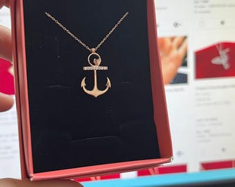 Elegant Anchor Pendant, Necklace for Women, Rose Gold Chain, Nautical Jewelry Gift, Minimalist Charm,Christmas gift, Birthday  gift