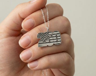 Silver USA 250 Necklace, American Flag 250 Pendant, 250th Anniversary Patriotic Jewelry