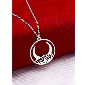 Lotus Flower Moon Necklace , Flower Lovers , Minimalist Jewelry , 925 Sterling Silver