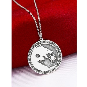 Silver Viking Yin Yang Wolf Necklace , Viking Lover Gift , Minimalist Jewelry , 925 Sterling Silver , Viking Necklace , Yinyang Necklace
