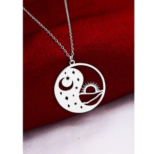 Yin yang Sun Moon Embroidered Necklace , Yin yang Necklace , Minimalist Jewelry , 925 Sterling Silver