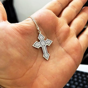 Sterling Silver Celtic Cross Necklace, Intricate Religious Jewelry, Christian Pendant Gift for Him or Her, Handmade Faith Symbol Charm