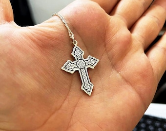 Sterling Silver Celtic Cross Necklace, Intricate Religious Jewelry, Christian Pendant Gift for Him or Her, Handmade Faith Symbol Charm