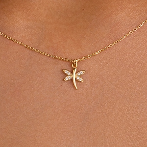 14K Gold Dragonfly Necklace , Dragonfly Pendant , 925 Sterling Silver Dragonfly Necklace , Women for Necklace , Gift for Mom , Grandmother image 2