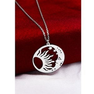 Sun Moon Necklace , Sun Moon Lover Gift , Minimalist Jewelry , 925 Sterling Silver