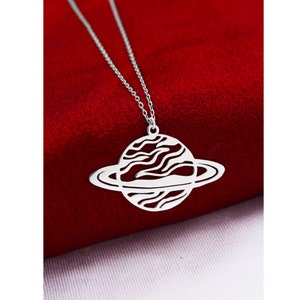 Patterned Saturn Necklace , Saturn Necklace , Minimalist Jewelry , 925 Sterling Silver , Saturn Lover Gift