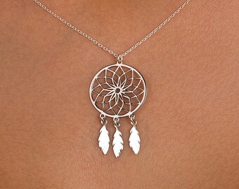 Dreamcatcher Necklace , 925 Sterling Silver , Minimalist Jewelry , Necklace Dream Catcher Charm , Gift For Mom , Women For Necklace