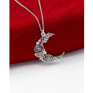 Flower Moon Necklace , Flower Lovers , Moon Lovers , Women Necklace , Mom Gift , 925 Silver Necklace , Mothers Day Gift , Gift For Mother