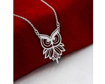 Sterling Silver Minimalist Owl Pendant Necklace, Celestial Charm, Cable Chain