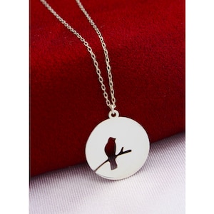 Bird Standing on Branch Necklace , Bird Necklace , Minimalist Jewelry , 925 Sterling Silver