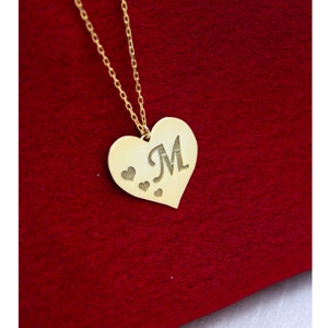 Collar de corazón de carta chapada en oro de 14 quilates, joyería minimalista, regalo de San Valentín, regalo para novia esposa de San Valentín, mujer para collar