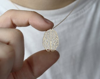 Brain Necklace, Anatomical Brain Pendant Necklace, Neuroscience Jewelry, Psychology Gift, Science Necklace, Minimalist Gold Brain