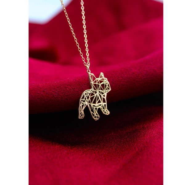 Origami Bulldog Breed Dog Necklace , Animal Lovers Gift , Animal Lovers Necklace , 925 Sterling Silver , Women For Necklace