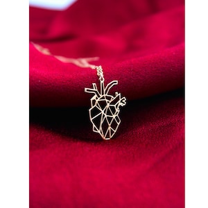 Origami Anatomisches Herz Halskette, 925 Sterling Silber, Anatomisches Herz, Sommer Halskette, Herz Halskette, Geschenk für Mutter, Muttertag