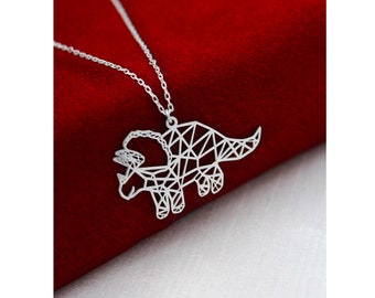 Origami Anchiceratops Dinosaur Necklace , 925 Sterling Silver , Minimalist Jewelry , Dinosaur Necklace , Dinosaur Lover , Women For Necklace