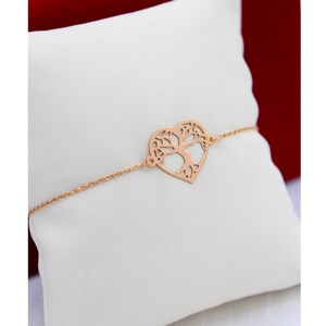 925 Sterling Silver Heart Tree of Life Bracelet , Minimalist Jewelry , Tree Lover Gift , Mom , Women For Gift , Women For Bracelet