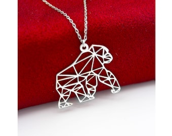 Origami Gorilla Necklace , Gorilla Lover Necklace , Animal Lover Gift