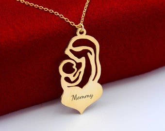 Child and Mother in Heart Necklace , Personalized Heart Necklace , Gift For Mother , Mother Days Necklace , Mommy , Grandmother ,Mothers Day