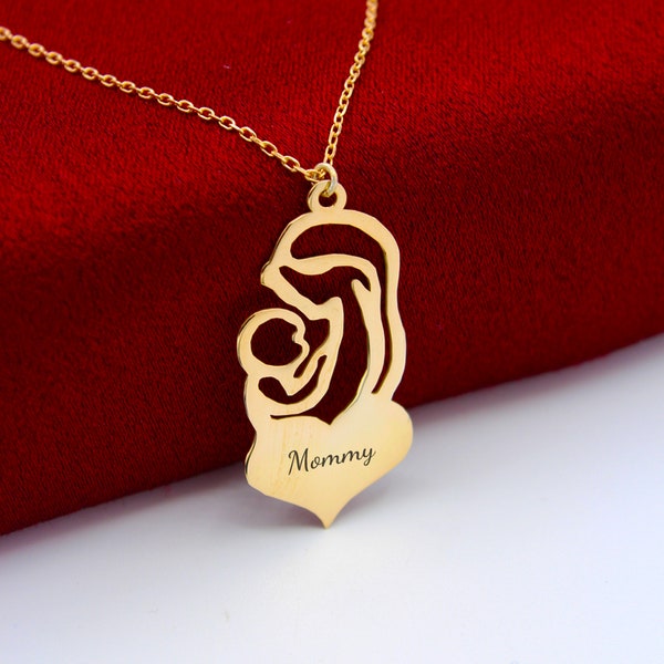 Child and Mother in Heart Necklace , Personalized Heart Necklace , Gift For Mother , Mother Days Necklace , Mommy , Grandmother ,Mothers Day