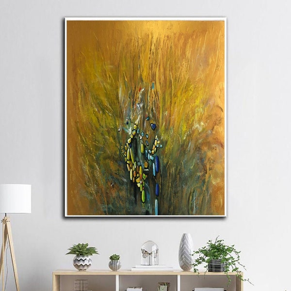 Extra Large Canvas Art Gold Paintings On Canvas Abstract Painting On Canvas Contemporary Living Room Wall Art Modern Framed Painting