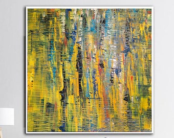 Large Original Abstract Painting Yellow Painting Green Painting Canvas Contemporary Art Painting Original Abstract Laundry Room Art