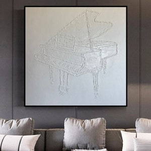 Cuadro de piano blanco con textura 3D: lienzo minimalista para pared