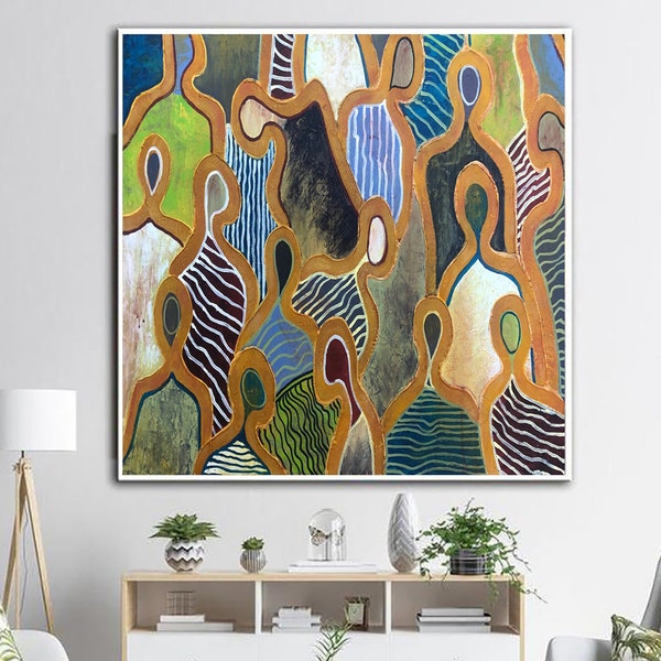 Large Canvas Wall Art Framed Abstract Human Colorful People Paintings On Canvas Modern Wall Art Colorful Painting Living Room Wall Decor