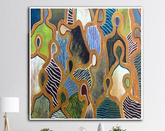 Large Canvas Wall Art Framed Abstract Human Colorful People Paintings On Canvas Modern Wall Art Colorful Painting Living Room Wall Decor