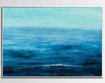 Abstract Blue Painting Seascape Oil Painting on Canvas 60x90" Abstract Ocean Painting Blue Fine Art  Modern Oil Painting for Living Room