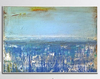 Abstract Blue Painting on Canvas Original Landscape Wall Art  Ocean Artwork Contemporary Wall Art Modern Oil Painting for Home Decor