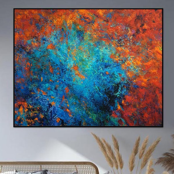 Large Original Painting On Canvas Abstract Paintings Blue And Red Wall Art Abstract Red Painting Living Room Wall Decor Canvas Modern Art