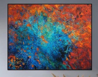 Large Original Painting On Canvas Abstract Paintings Blue And Red Wall Art Abstract Red Painting Living Room Wall Decor Canvas Modern Art