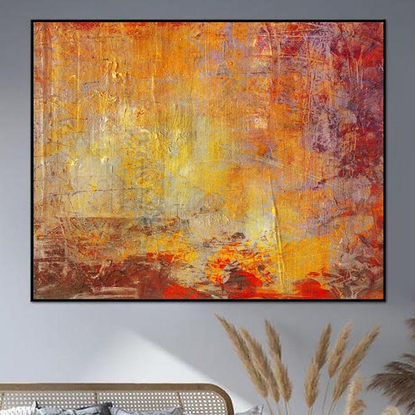 Large Framed Art Orange Painting Canvas Oil Painting Abstract Painting Red Modern Painting Acrylic Canvas Wall Painting For Living Room