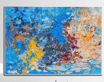 Abstract Oil Painting on Canvas Colorful Art Painting Modern Oil Painting on Canvas Original Blue Painting for Living Room Decor