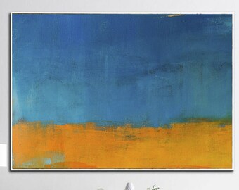 Abstract Landscape Painting on Canvas Blue Wall Art Yellow Artwork Minimalist Painting Contemporary Wall Art Modern Oil Fine Art