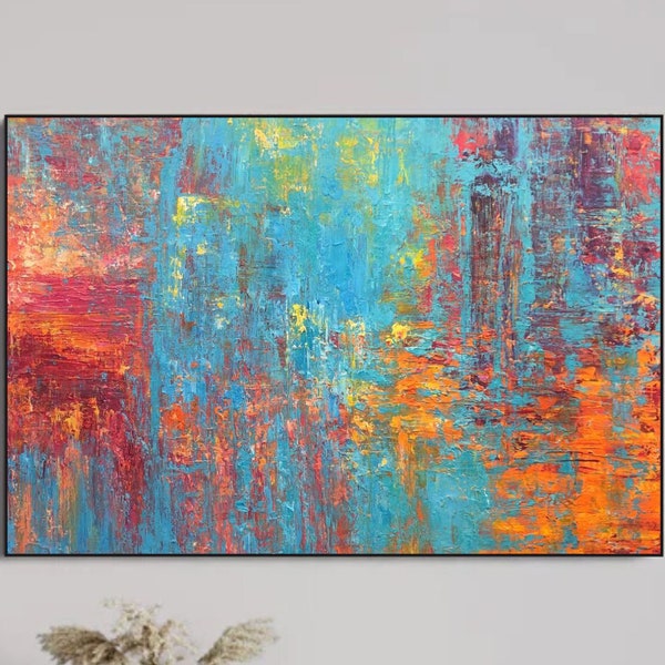 Original Colorful Acrylic Painting Textured Modern Wall Art Wall Hanging Artwork for Office RIOT OF COLORS