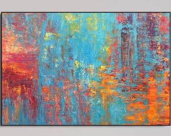 Original Colorful Acrylic Painting Textured Modern Wall Art Wall Hanging Artwork for Office RIOT OF COLORS