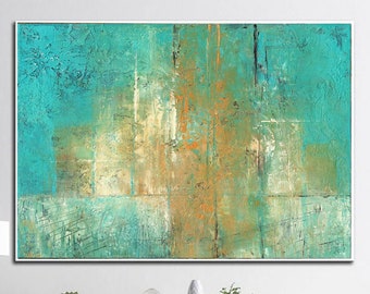 Large Abstract Painting Original Green Painting on Canvas Blue Wall Art Contemporary Art Original Painting Abstract Painting On Canvas