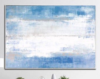 Abstract Painting on Canvas Blue Painting Large White Painting Oreginal Wall Art Abstract Blue And White Painting Modern Wall Art Canvas