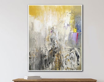 Large Abstract Painting on Canvas Neutral Wall Art Yellow Artwork Original Oil Painting Contemporary Wall Art for Indie Room Decor