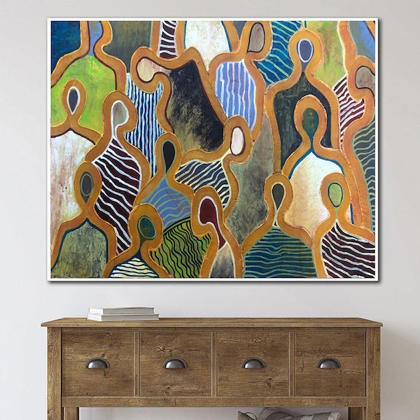 Abstract Colorful People Oil Painting on Canvas: Contemporary Wall Art