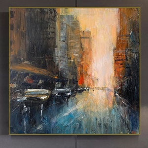 Abstract Cityscape Painting on Canvas Urban Home Decor