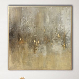 Large Abstract Painting on Canvas Beige Modern Paintings Gold Abstract Wall Art Painting Oversize Wall Art Abstract For Living Room