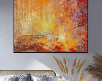 Golden Orange Abstract Canvas Art: Textured Modern Wall Decor - Etsy