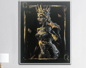 Extra Large Queen Painting Black Oil Painting Queen Card Canvas Art Poker Room Casino Decor Acrylic Painting On Canvas Contemporary Art